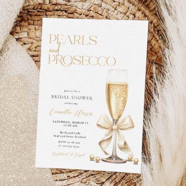 Pearls & Prosecco Gold Minimal Bridal Shower Invitations