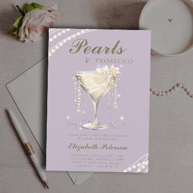 Pearls Prosecco Lilac Gold Elegant Bridal Shower Invitations