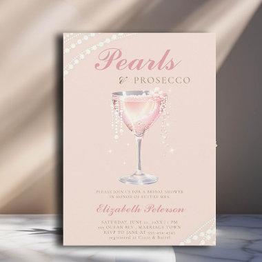 Pearls Prosecco Peach Pink Bubbly Bridal Shower Invitations