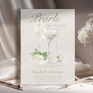 Pearls Prosecco Petals Ivory Elegant Bridal Shower Invitations