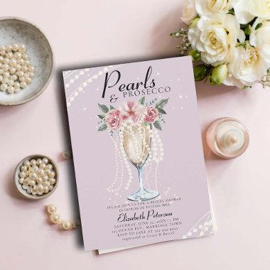 Pearls Prosecco Petals Lilac Brunch Bridal Shower Invitations