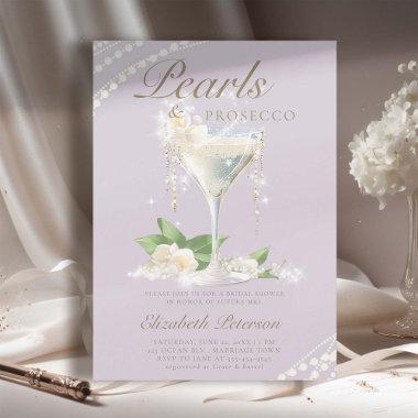 Pearls Prosecco Petals Lilac Elegant Bridal Shower Invitations