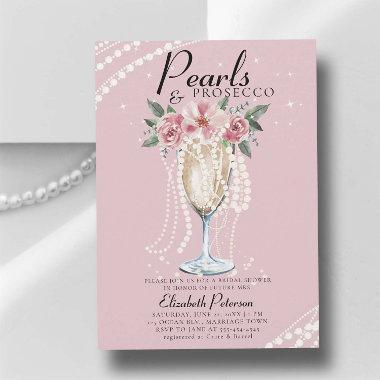 Pearls Prosecco Roses Pink Blush Bridal Shower Invitations