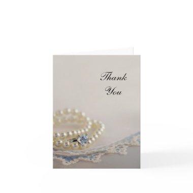 Pearls. Ring and Blue Lace Wedding Thank You