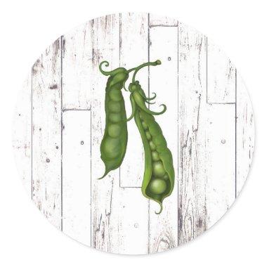 Peas Pea Pod White Wood Rustic Baby Shower Classic Round Sticker