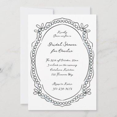 Pen and Ink Ribbons and Pearls Invitations
