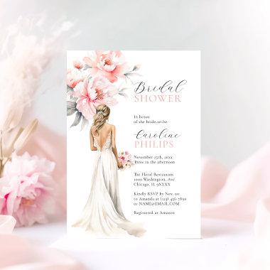 Peonies Blush Pink Bride Dress BRIDAL SHOWER Invitations