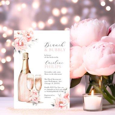 Peonies Blush Pink Brunch & Bubbly BRIDAL SHOWER Invitations