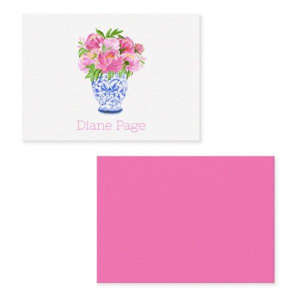 Peonies Chinoiserie Vase Personalized Stationary Note