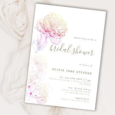 Peonies Gold Elegant Floral Sketch Bridal Shower Invitations