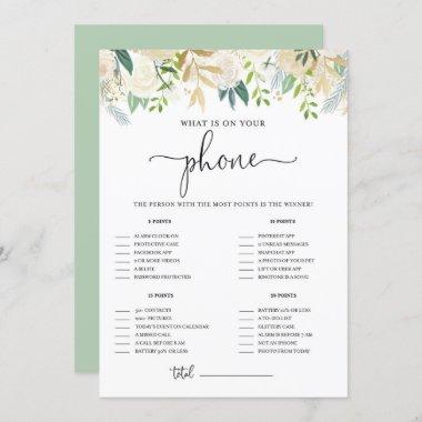 Peonies Gold Glitter What's on Your Phone Shower Invitations