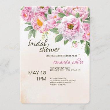 Peonies Hand-Drawn Bridal Shower Invitations
