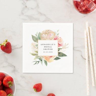 Peony and Gold Flowers  Napkin