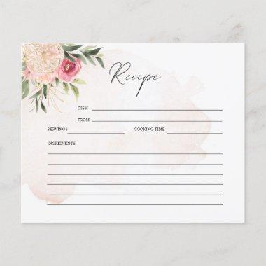 Peony and Gold Flowers Bridal Shower Recipe Invitations