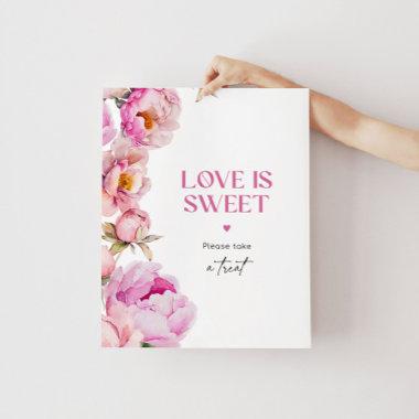Peony bright pink Love is sweet take a treat Poster