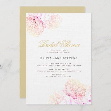 Peony Elegant Modern Script Floral Bridal Shower Invitations