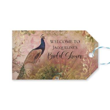 Peony Floral Peacock Chinoiserie Bridal Shower Gift Tags