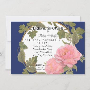 Peony Floral Wreath Bridal Shower Striped Pattern Invitations