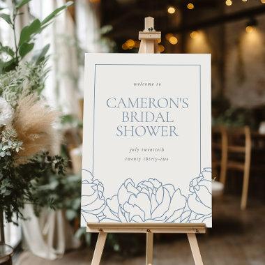 Peony Garden Blue Floral Bridal Shower Welcome Foam Board