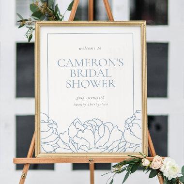 Peony Garden Blue Floral Bridal Shower Welcome Poster