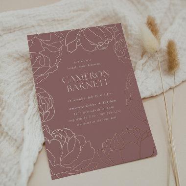 Peony Garden Dark Dusty Rose Floral Bridal Shower Foil Invitations