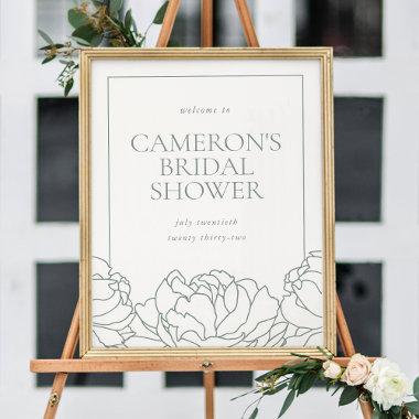 Peony Garden Green Floral Bridal Shower Welcome Poster