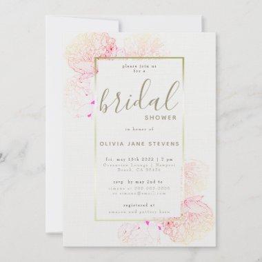 Peony Pink Gold Elegant Floral Frame Bridal Shower Invitations