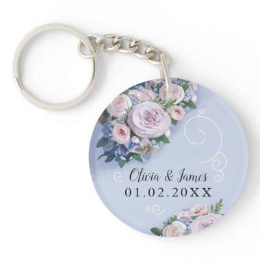 Peony Rose Couple Wedding Favors Floral Keychain