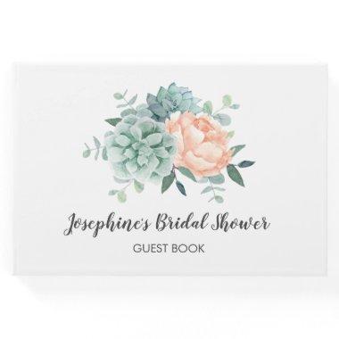 Peony Succulents Floral Watercolor Bridal Shower Guest Book