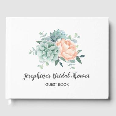 Peony Succulents Floral Watercolor  Guest Book