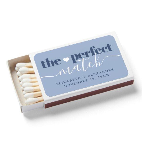 Perfect Match Blue White Script Wedding Matchbox