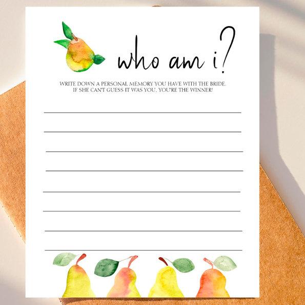 Perfect Pear- Bridal Shower "Who Am I?" Game