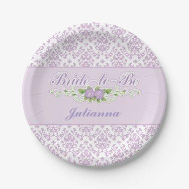 Perfect Purple, Damask Pattern Bridal Shower Paper Plates