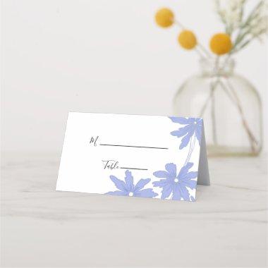 Periwinkle Blue Daisies on White Floral Wedding Place