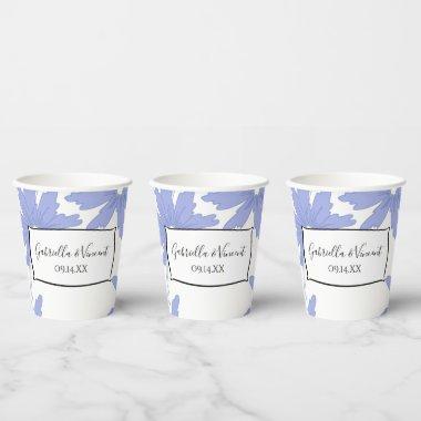 Periwinkle Blue Daisies on White Wedding  Paper Cups