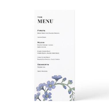 Periwinkle Blue Modern Floral Wedding Dinner Menu