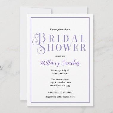 Periwinkle Classy Chic Bridal Shower Invitations