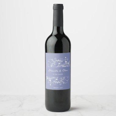 Periwinkle Flourish Wedding Wine Label