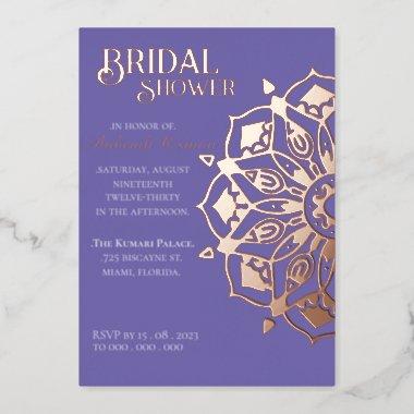 Periwinkle GoldIndian Henna Mandala Bridal Shower Foil Invitations
