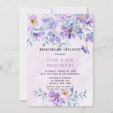 Periwinkle Lilac Peony Wreath Bridesmaids Luncheon Invitations