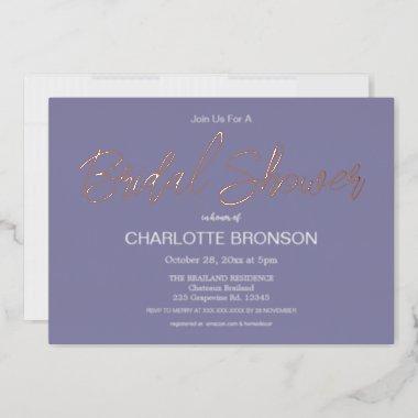 Periwinkle Minimalist Script Bridal Shower  Foil Invitations