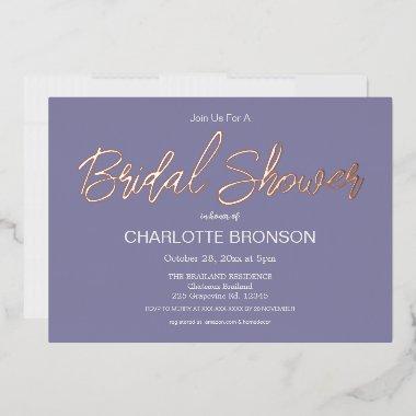 Periwinkle Minimalist Script Bridal Shower  Foil Invitations