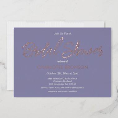 Periwinkle Minimalist Script Bridal Shower Gold Foil Invitations