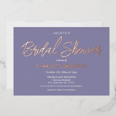 Periwinkle Minimalist Script Bridal Shower Gold Foil Invitations