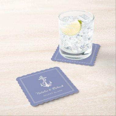 Periwinkle Nautical Anchor Wedding Paper Coasters