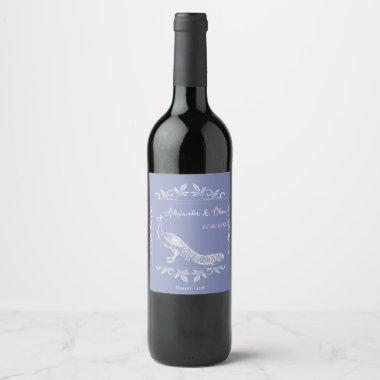 Periwinkle Peacock Flourish Wedding Wine Label