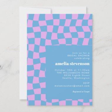 Periwinkle Purple Blue Checkerboard Bridal Shower Invitations