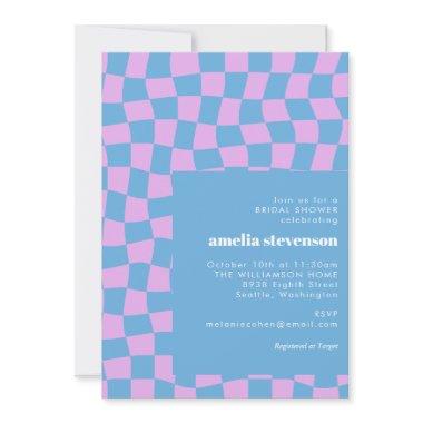 Periwinkle Purple Blue Checkerboard Bridal Shower Invitations