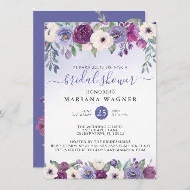 Periwinkle Purple Fuchsia Floral Bridal Shower Inv Invitations