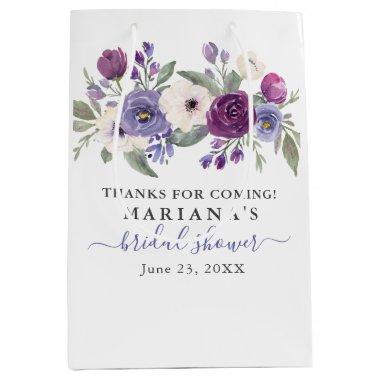 Periwinkle Purple Fuchsia Floral Bridal Shower Medium Gift Bag